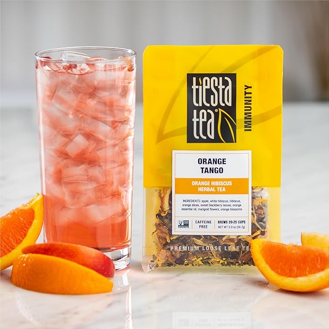 Tiesta Tea - Orange Tango, Loose Leaf, Orange Hibiscus Herbal Tea, Premium Non-Caffeinated Fruit Blend, Makes Hot or Iced & Up to 25 Cups, 2oz Resealable Pouch