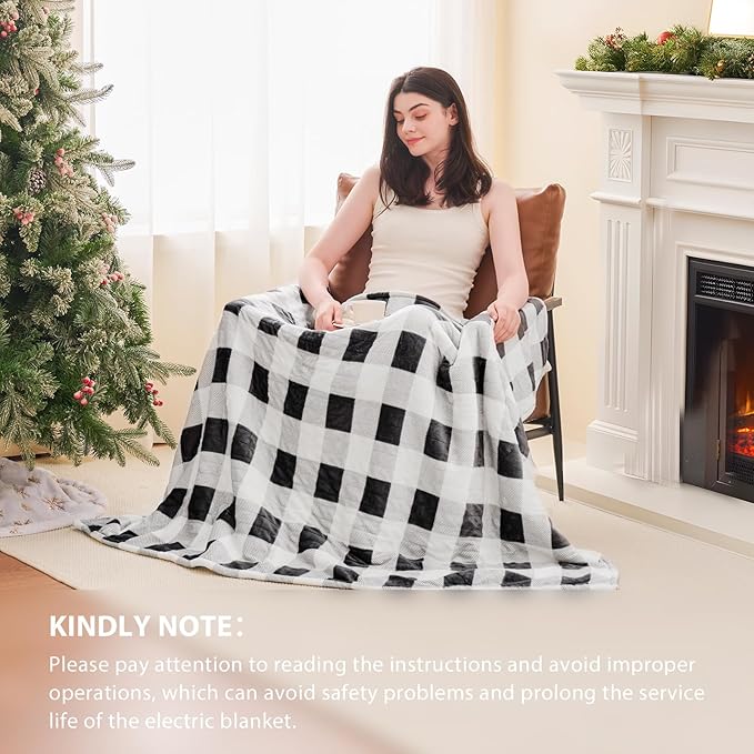 Homemate Electric Blanket Heated Queen Size - 84“x90“ Ultra Soft Cozy Flannel Heating Blanket with 10 Fast Heat Levels 8 Hours Auto Off Over-Heated Protection ETL Certification Keep Warm in Home