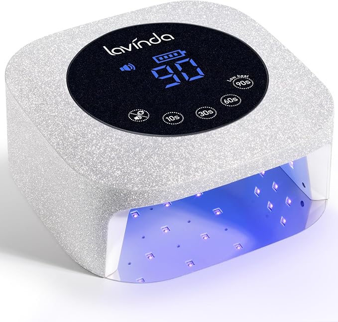Lavinda UV LED Nail Lamp 54W, Frosted Silver Glitter Rechargeable Cordless Nail Dryer Gel Light with 4 Timer Settings for Gel Polish Nails, Elegant Matte Shimmer Finish, Auto Sensor for Salon & Home