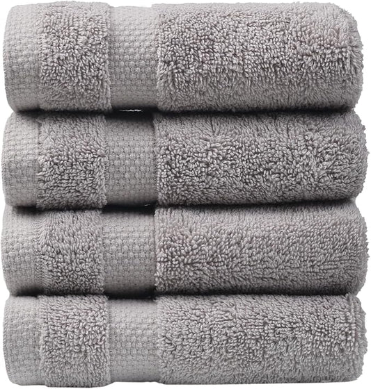 SOFE H&L | Olea Luxury Turkish Cotton Bath Towels Set of 4 : 4 Wash Cloths Cool Gray | Premium, Soft, Durable, Absorbent | Turkish Washcloths for Face