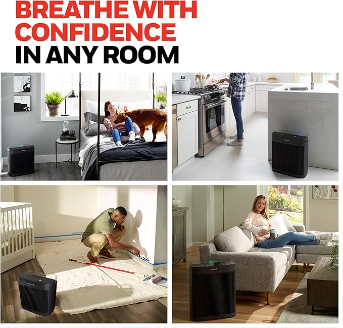 Honeywell Allergen Plus HEPA Air Purifier for Home, Large Rooms up to 900 Ft², Turbo Clean, HEPA Filter Reduces Allergens, Dust, Pollen, Pet Dander, All Smoke Types, Odors, Black, HPA5100B