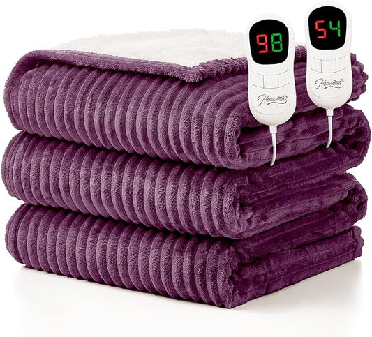 Homemate Electric Heated Blanket Queen Size - 84"x90" Heating Blanket Queen Size Dual Control 1/2/4/6/8 Hours Auto-Off 10 Heat Level Over-Heat Protection Soft Flannel Sherpa ETL Certification