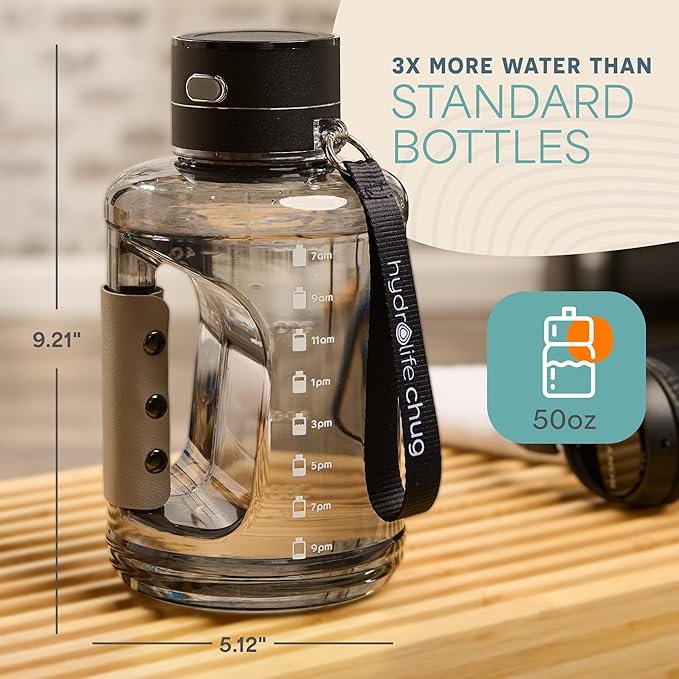 Lifepro HydroLife Chug Hydrogen Water Bottle Generator – Large-Capacity 1.5L Hydrogen Water Machine Bottle with SPE/PEM Technology, USB-C Rechargeable Lid, Polycarbonate Body, Time Markers