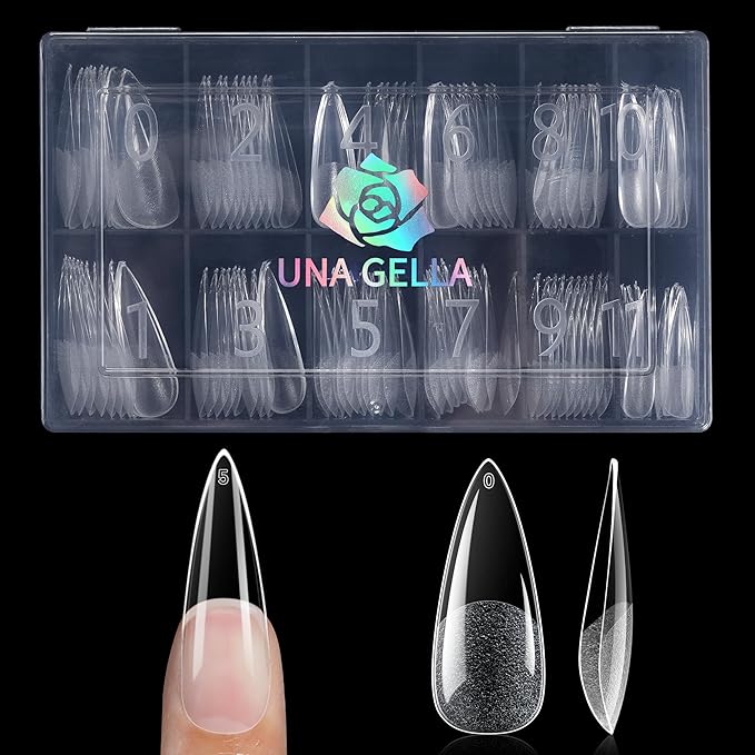 UNA GELLA Long Stiletto Gel Nail Tips Full Cover 120pcs Half Matte Nail Tips Long Stiletto Almond Fake Clear Nails Tips S tiletto Press on Nails for Nail Extensions Home Nail Art Salon 12 Sizes