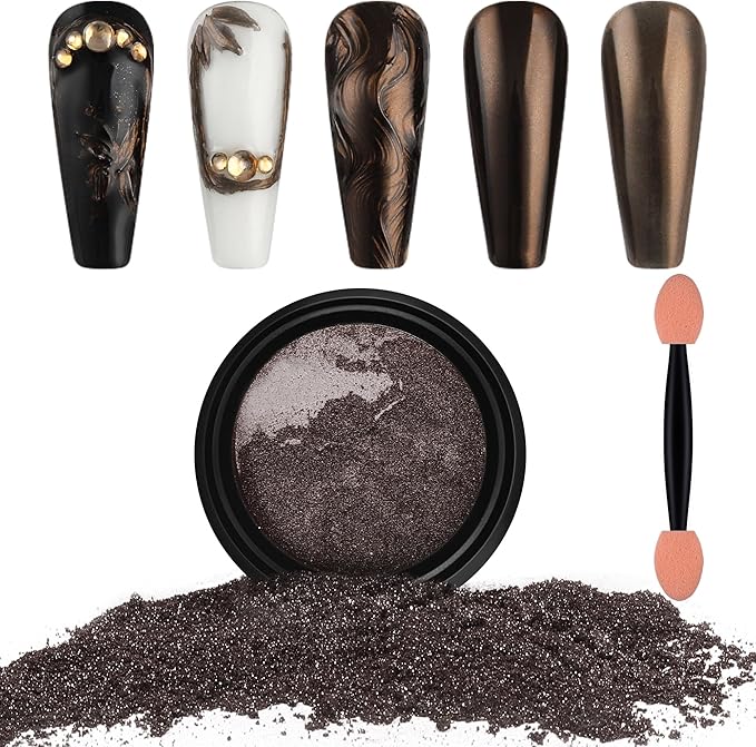 Artdone Chrome Nail Powder, Coffee Color Iridescent Aurora Powder Metallic Mirror Effect Pigment Pearlescent Mermaid Pigment Pearl Glitter Dust Kit, Nail Art Decoration, Resin Craft