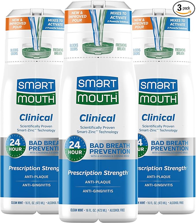 SmartMouth DDS Activated Clinical Mouthwash - for Fresh Breath - Clinical Strength Mouthwash for Gum Health, Gingivitis & More - Clean Mint Flavor, 16 fl oz (3 Pack)