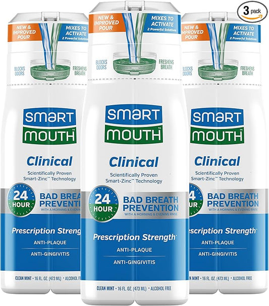 SmartMouth DDS Activated Clinical Mouthwash - for Fresh Breath - Clinical Strength Mouthwash for Gum Health, Gingivitis & More - Clean Mint Flavor, 16 fl oz (3 Pack)