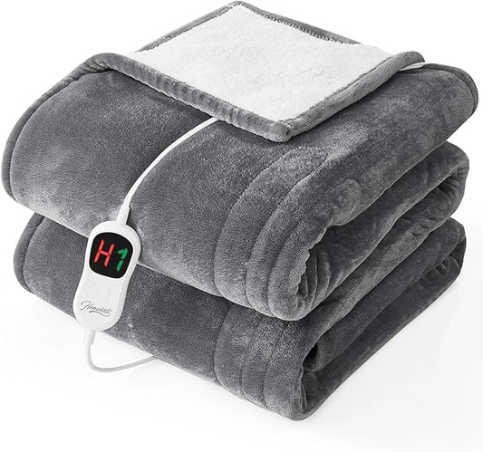Homemate Electric Heated Blanket Full Size - 72"x84" Heated Bed Blanket Throw with 10 Heating Levels 8 Hours Auto Off Fast Heating Over-Heat Protection-Ultra Soft Flannel ETL Certified, Grey