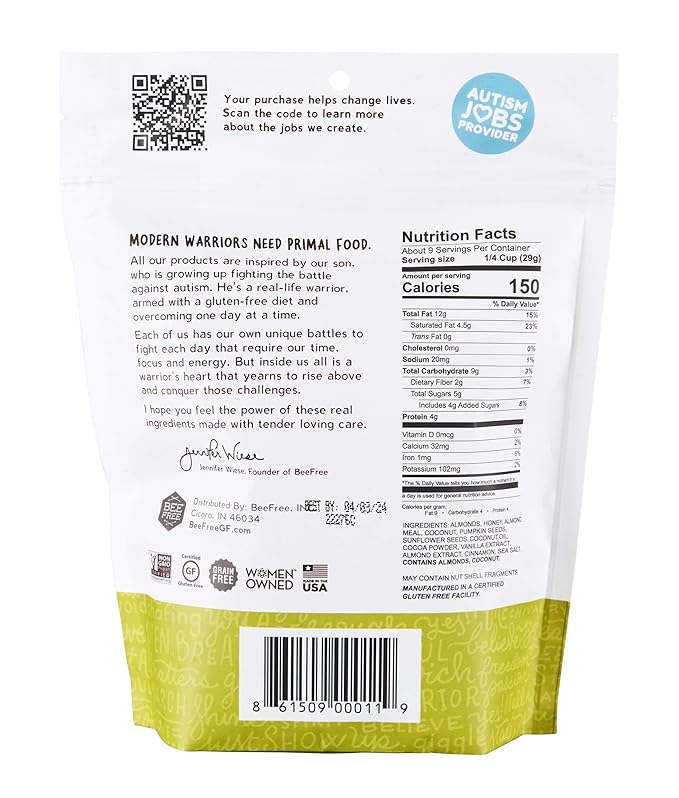 BeeFree Warrior Mix Gluten Free Granola - Chunky Granola Bites | Paleo Granola, Low Carb, Grain Free, Preservative Free, Oat Free | Granola for Yogurt, Low Calorie Snacks | Clay’s Chocolate Buzz, 9 Ounce Bags, 3 Pack