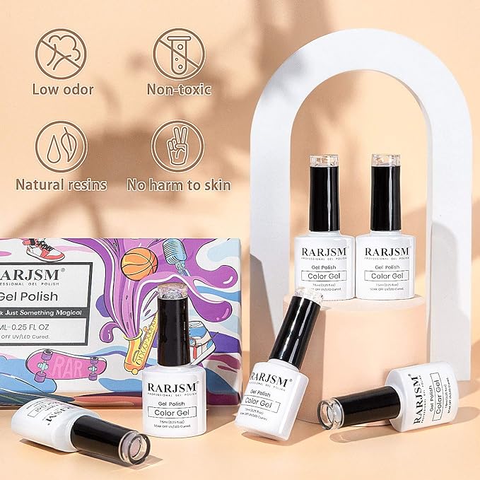 RARJSM French Manicure Gel Polish Set, Light Pink Gel Nail Polish, White Nude Glitter Nail Polish Set 6PCS 7.5ML Gelpolish Colors for All Seasons Nail Art DIY Home