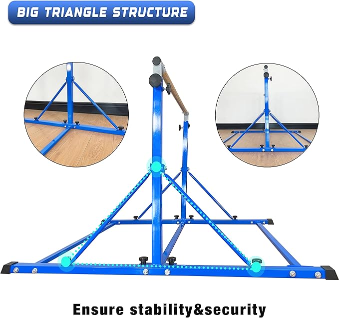 Gymnastic Bar for Kid and Teenage Ages 3-25, 5 FT / 6 FT Base Length, 5 FT / 6 FT Height, Gymnastic Kip Bar Horizontal Bar for Gymnast, Gymnastic Training Equipment for Home and Club Use