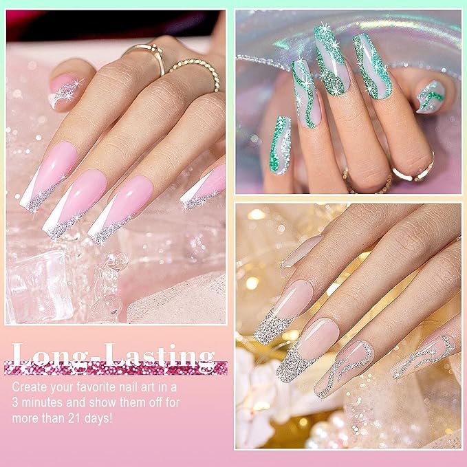 RARJSM Reflective Glitter Nail Art Gel Liner Flash Diamond Painted Gel Nail Polish 12 Colors 5ml Sparkle Silver Brown Hot Pink Green Black Pigment UV LED Soak off Curing Requires for Nail Design