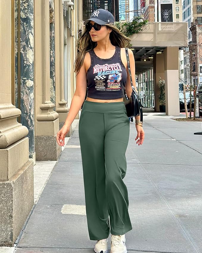 G4Free Yoga Pants Women Wide Leg Pants with Pockets High Waist Stretch Dress Casual Sweatpants Petite/Regular/Tall