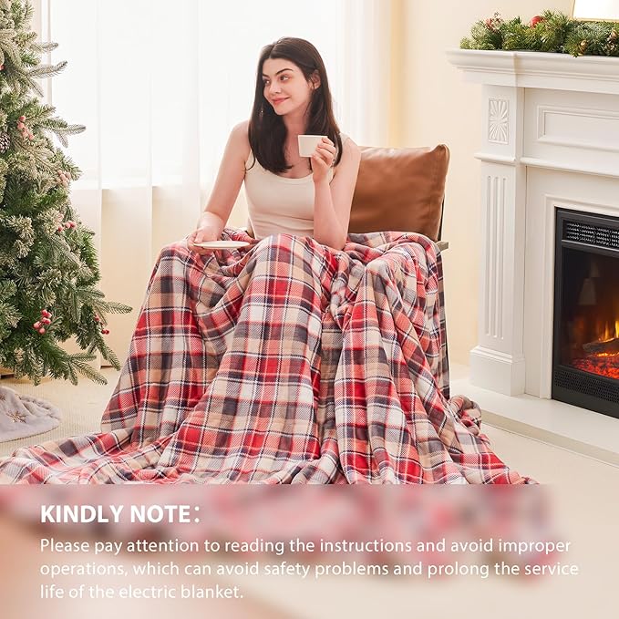 Homemate Electric Blanket Heated Throw - 50x60 Ultra Soft Cozy Flannel Heating Blanket with 10 Fast Heat Levels 8 Hours Auto Off Over-Heated Protection ETL Certification Keep Warm in Home Office
