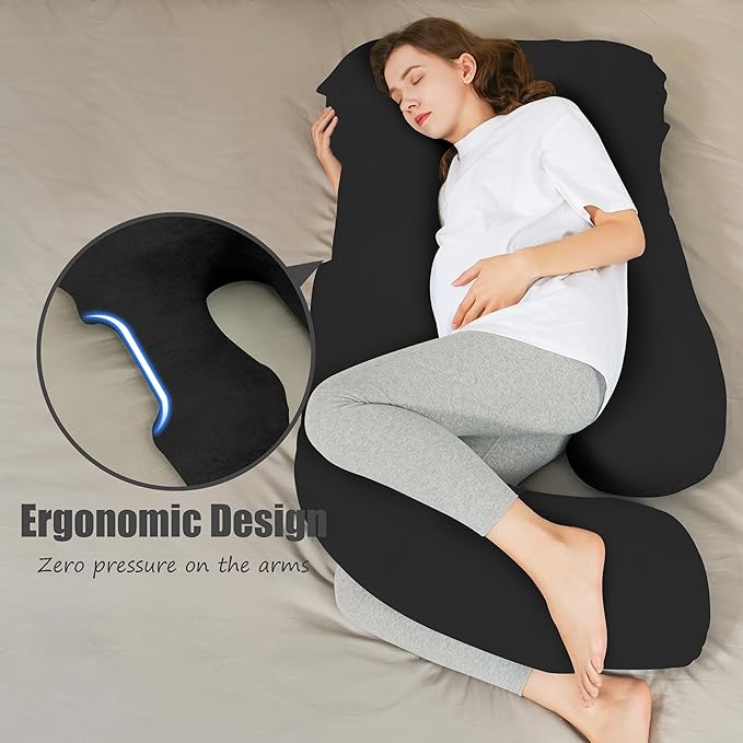 HIPHOP PANDA U-Shaped Pregnancy Pillow for Sleeping - Full Body Maternity Support Pillow with Removable Cover - Comfort for Back, HIPS, Legs, Belly - 57 Inch for Pregnant Women, Black