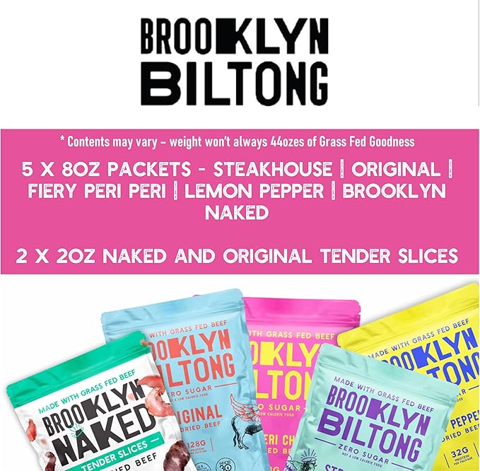 Brooklyn Biltong Carnivore Holiday Gift Snack Box, Air Dried Grass Fed Beef, South African Beef Jerky - Whole30, Paleo, Keto, Gluten Free, Made in USA
