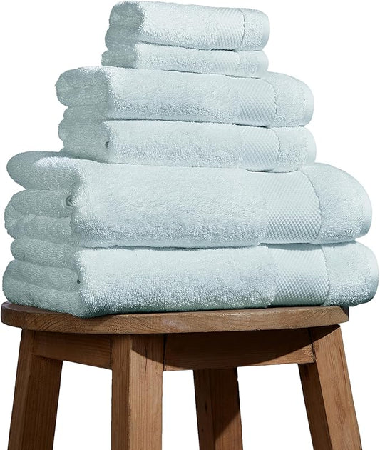 BIOWEAVES 100% Organic Cotton 700 GSM Plush 6-Piece Towel Set GOTS Certified, 2 Bath Towels, 2 Hand Towels & 2 Washcloths - Seafoam