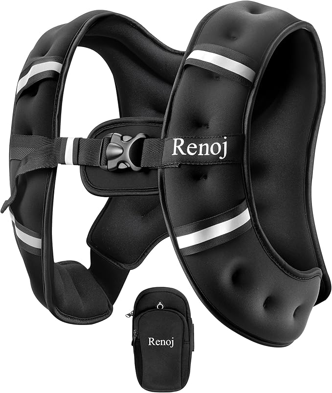 Renoj Weighted Vest for Women Men: 6lb/8lb/10lb/12lb/16lb/20lb Weight Training Vest for Workout, Running, Walking, Exercise, Weight Loss, Weight Lifting - With Reflective Strips and Storage Pocket