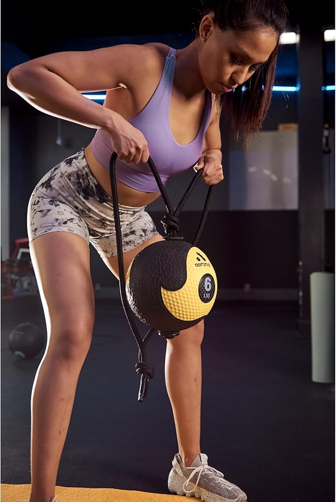 Aeromat Elite Power 39" Rope 18 lb Medicine Balls for Exercise - 10" Dia Workout Ball, Weighted Balls for Exercise, Weight Ball, Wall Balls for Exercise, Color-Coded Medicine Ball with Rope (Bronze)