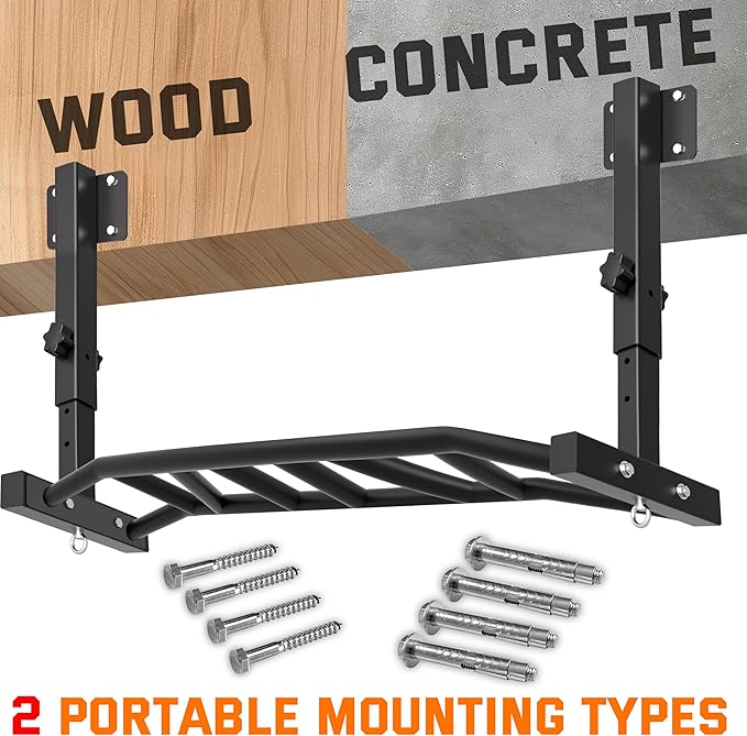 48" Joist Mounted Pull Up Bar, Multi-Grip Ceiling Mount Chin Up Bar for Garage, Basement, Beam, Rafter, Truss Easy installation, Heavy Duty, Adjustable Height, Cross Training Strength Building