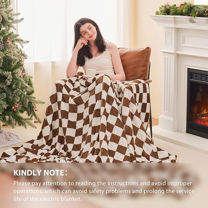 Homemate Electric Blanket Heated King Size - 100“x90“ Ultra Soft Cozy Flannel Heating Blanket with 10 Fast Heat Levels 8 Hours Auto Off Over-Heated Protection ETL Certification Keep Warm in Home