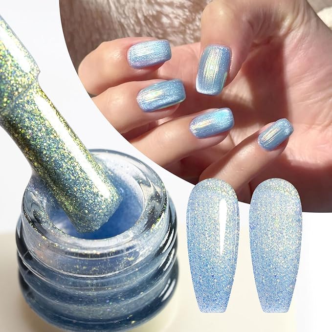 CANNI 8 Pcs 9 ML Glitter Gel Nail Polish Set, Shimmer Sparkly Gold Blue Yellow Purple Green Colors Gel Polish Kit Soak Off Led Manicure Salon DIY Gifts