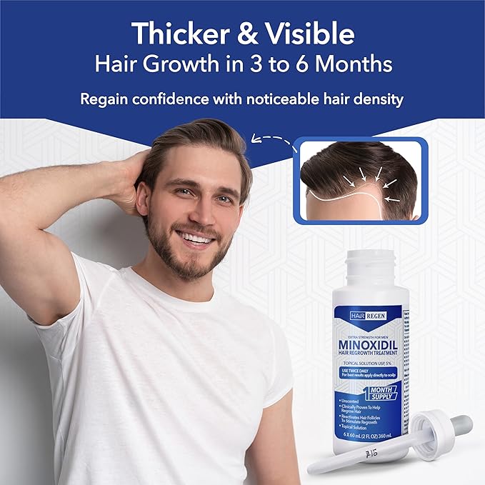 Hair-Regen Advanced 5% Minoxidil For Men Hair Regrowth Treatment for Thinning Hair - Hair Loss for Men - 6 Month Supply, Minoxidil Topical Solution So Thicker Fuller Hair Keeps Growing Amazing Results