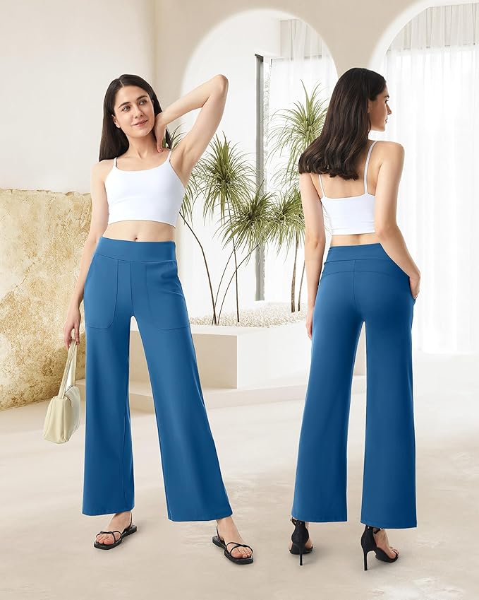 AFITNE Womens Wide Leg Yoga Pants with Pockets High Waist Stretch Dress Casual Pants Loose Lounge Sweatpants 28"/30"/32"