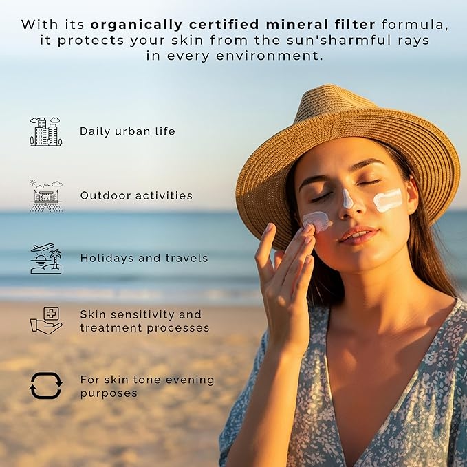 Aliye’s Organic Sunscreen SPF 50+ | Ecocert Cosmos Certified | 100% Mineral & Vegan Sun Protection | Safe for Sensitive Skin | 50ml (White)