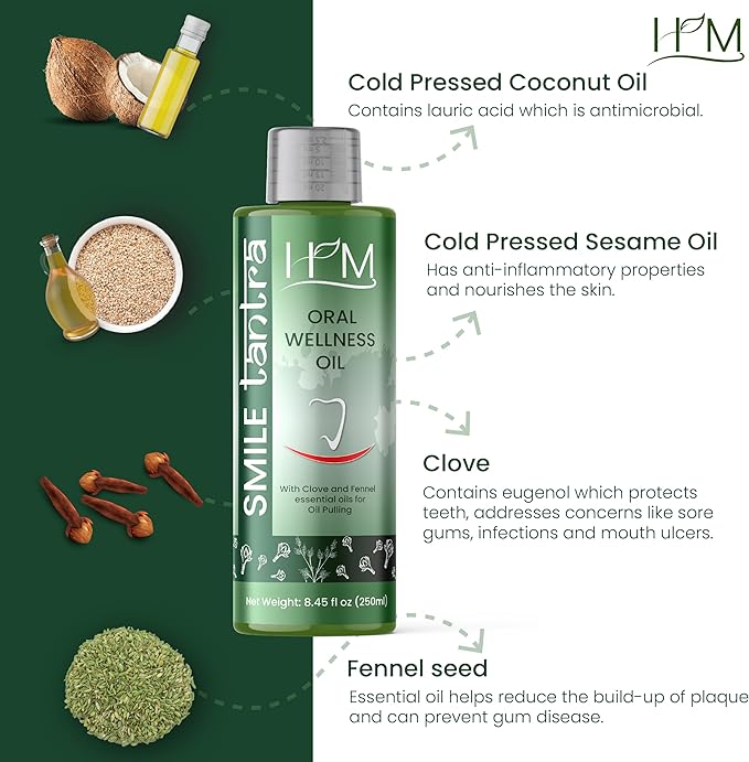 Smile Tantra Oil Pulling with Clove & Fennel Essential Oils for Oral Health, Healthy Teeth & Gums, Alcohol Free Mouthwash, Teeth Whitening, for Dry Mouth, Bad Breath & Freshens Mouth- 8.45 FL Oz