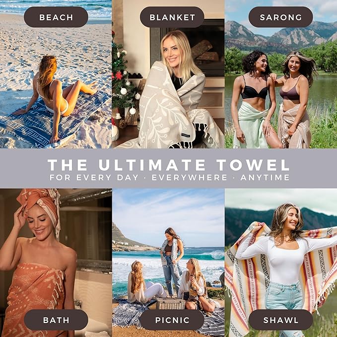 FESHKA Sand Proof Turkish Beach Towel – Oversized, Quick Dry & Lightweight Travel Towel - 100% Organic Cotton Beach Blanket - Perfect for Bath, Pool & Picnic | Snowflake (Gray)