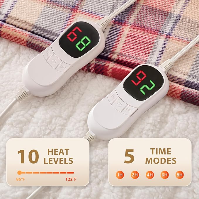 Homemate Electric Blanket Heated Throw - 50x60 Ultra Soft Cozy Flannel Heating Blanket with 10 Fast Heat Levels 8 Hours Auto Off Over-Heated Protection ETL Certification Keep Warm in Home Office