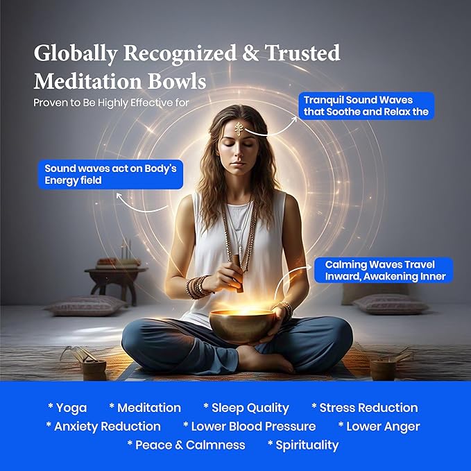Wonders Ladies Tibetan Singing Bowl Set – Handcrafted in Nepal – Meditation Sound Bowl for Healing, Stress Relief, Chakra Balancing – Ideal Gift for Yoga Lovers, Women & Men(Buddha(Tibetian OM))