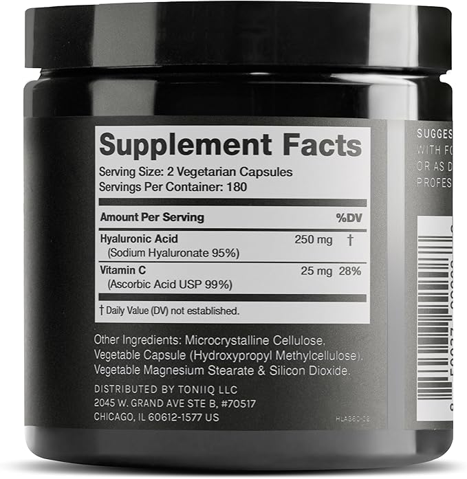 Hyaluronic Acid Supplements – Lab Tested 95% Ultra High Purity – Fermented and Bioavailable with Vitamin C – Third Party Lab Tested – 360 Capsules