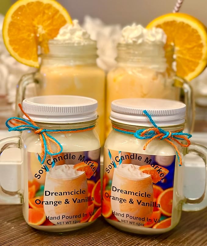 Soy Scented Candles | Handmade & Highly Aromatic Candles Burns Upto 85 Hours in Glass Jar - Perfect for Home Decor, Wedding, Birthday, Dinner (Dreamcicle, 12 oz)