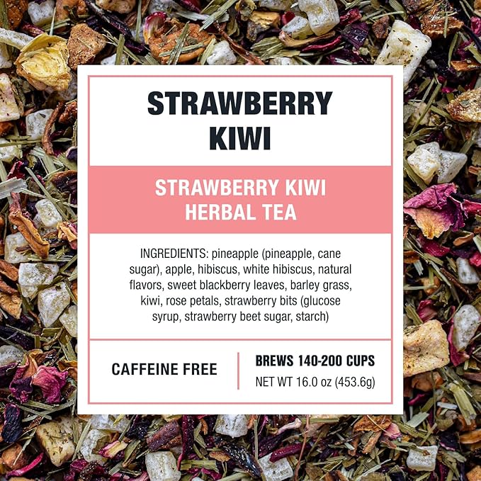 Tiesta Tea - Strawberry Kiwi Herbal Tea, Loose Leaf, Strawberry Hibiscus Kiwi Fruit Tea, Premium Caffeine-Free Herbal Blend, Make Hot or Iced & Up to 200 Cups, 16 oz Resealable Bulk Pouch