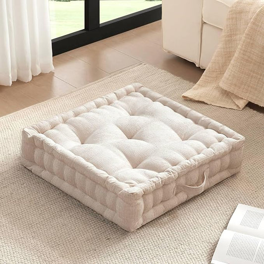 Intelligent Design Azza Large Cushion/Pouf, 24" W x 24" L x 5" H, Square Ivory with Handle