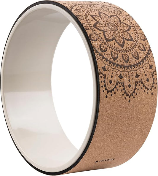 Navaris Cork Yoga Wheel - Prop for Stretching, Flexibility, Back Bends - Helps Deepen Poses and Stretch Back, Shoulders, Chest - 13" (33cm) Diameter