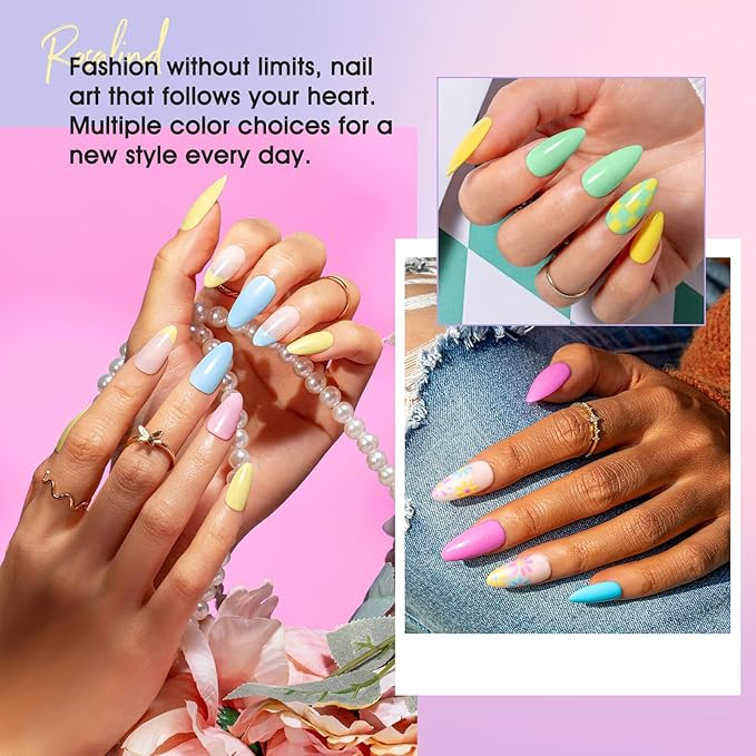 ROSALIND Pastel Gel Nail Polish Set, 12 Colors Pink Purple Blue Gel Polish Macaron Light Colors Pink Yellow Gel Polish Set Soak Off Spring Summer Rainbow Gels Polish Collection for Nail Art Gift