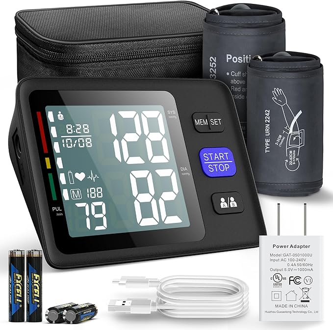 Blood Pressure Monitor Upper Arm, 2 Size Cuffs 9"-17" & 13"-21", Fit from Medium to XL Extra Large Arms, Automatic Digital BP Cuffs for Home Use, Large LCD with Backlit, BP Machine 2-User
