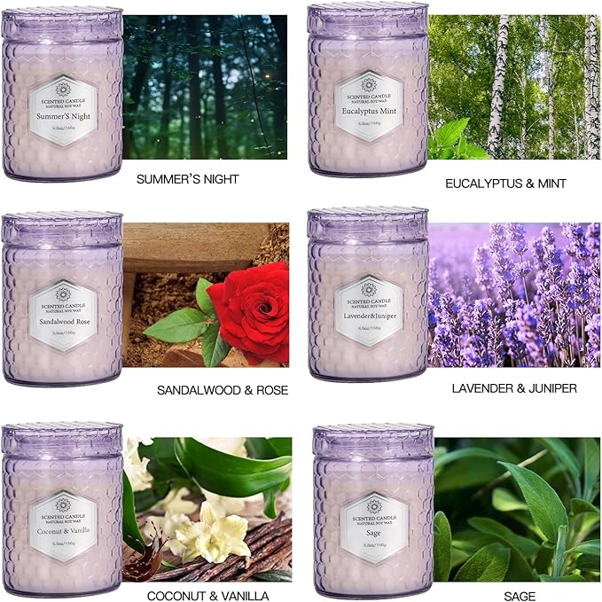 Candles for Home Scented, 6 Pack Aromatherapy Candles Gifts Sets for Women Birthday,33 oz Soy Wax 240 Hour Long Lasting Jar Candles for Christmas Thanksgiving Day