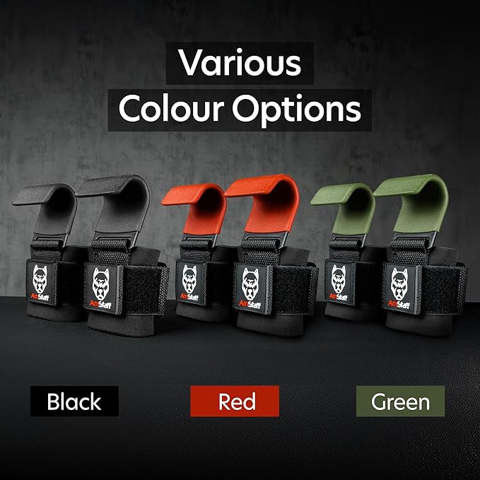 AmStaff Fitness Weight Lifting Hooks (Pair) - Gym Wrist Straps with Steel Hooks for Weightlifting, Pull-Ups, Deadlifts, Strength Training, and Fitness Workouts - Adjustable Neoprene Wrist Support