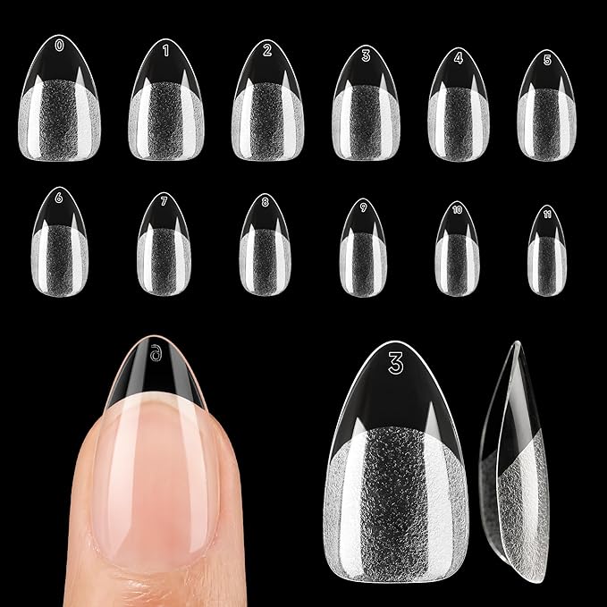 UNA GELLA Short Almond Gel Nail Tips Half Matte Short Almond Gel Nail Tips Full Cover Strong&Lasting Clear Gelly Acrylic False Nails Tips 120pcs DIY Nail Art Salon 12 Sizes for Women