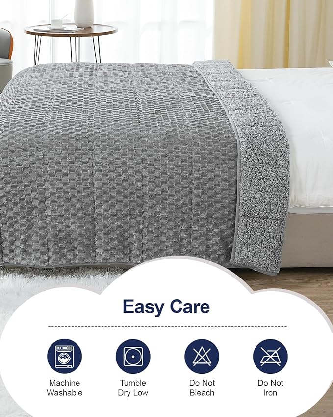 Super Soft Luxury Fleece Sherpa Weighted Blanket for Teens, 3lbs Small Weighted Lap Blanket for Adults, Turtle Shell Cozy Warm Throw for Winter, Compact Heavy Blanket for Sleep & Travel, Grey, 36"x48"