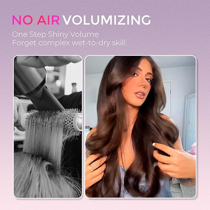 TYMO Thermal Brush Curling Brush - STYLUX 1.7 Inch Blowout Volumizer with Flexi-Fit for Hair Straightening, Heated Round Styler Tool, Hair Straightener and Curler 2 in 1, Dual Voltage & Light, Pink