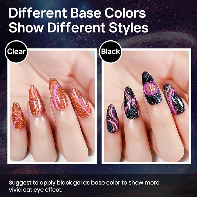 MIZHSE Cat Eye Gel Nail Polish 10 Colors, Glitter Magnetic Gel Polish Set with Magnet Stick, Holographic Galaxy Effect Cat Eye Nail Polish Soak Off Nail Art Manicure Kit Gift for Women