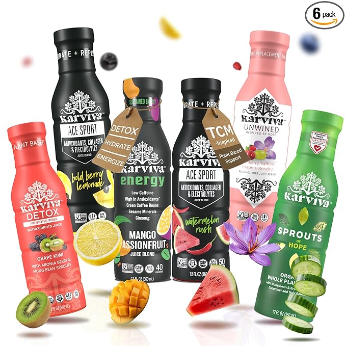 Karviva Juice Cleanse For Women's Health & Hormonal Balance | Ancient Remedies For Weight Control, Energy Boost, Skin Health | Detox, Energy, Collagen Boost, and Destress | TCM-Inspired Relief | Non-GMO, 6 BPA-Free Bottles