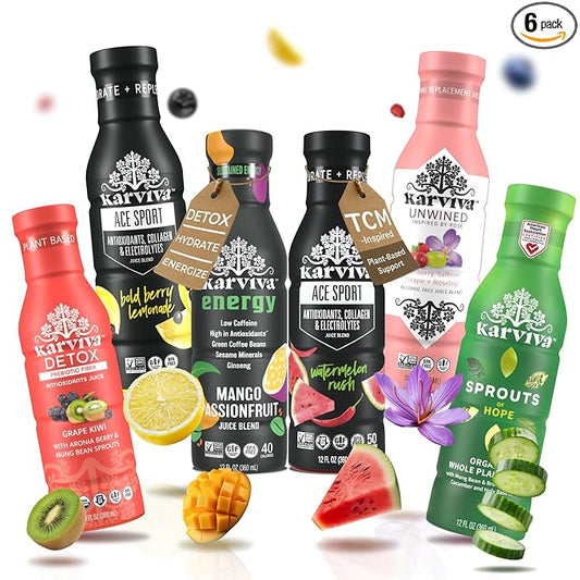 Karviva Juice Cleanse For Women's Health & Hormonal Balance | Ancient Remedies For Weight Control, Energy Boost, Skin Health | Detox, Energy, Collagen Boost, and Destress | TCM-Inspired Relief | Non-GMO, 6 BPA-Free Bottles