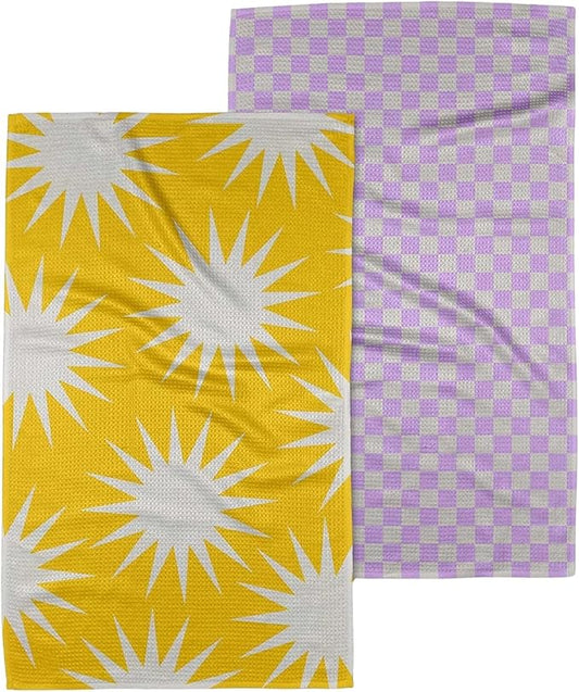 GEOMETRY Spring Kitchen Towels - Quick Dry Microfiber Cloth Spring & Summer Dish Towels for Kitchen Drying - Premium Quick Dry Towel - Lilac Sunburst, 18" x 30" - 2-Pack