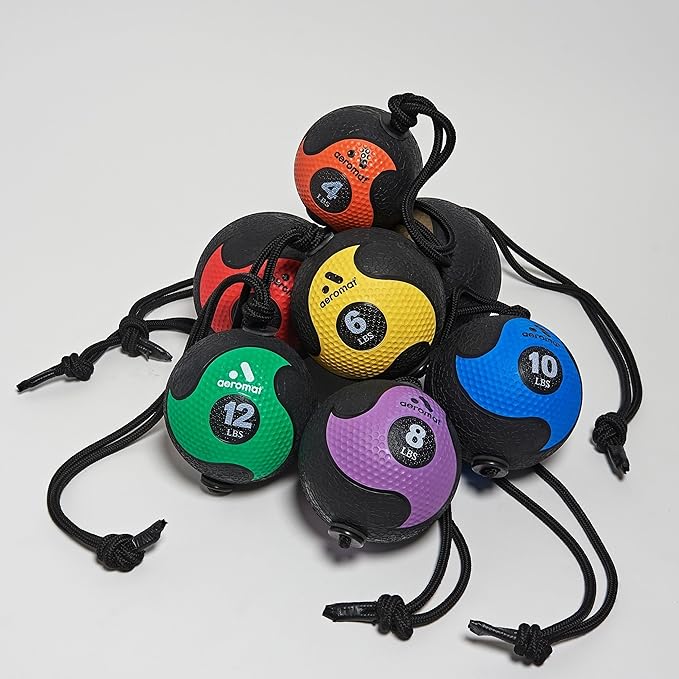 Aeromat Elite Power 39" Rope 18 lb Medicine Balls for Exercise - 10" Dia Workout Ball, Weighted Balls for Exercise, Weight Ball, Wall Balls for Exercise, Color-Coded Medicine Ball with Rope (Bronze)
